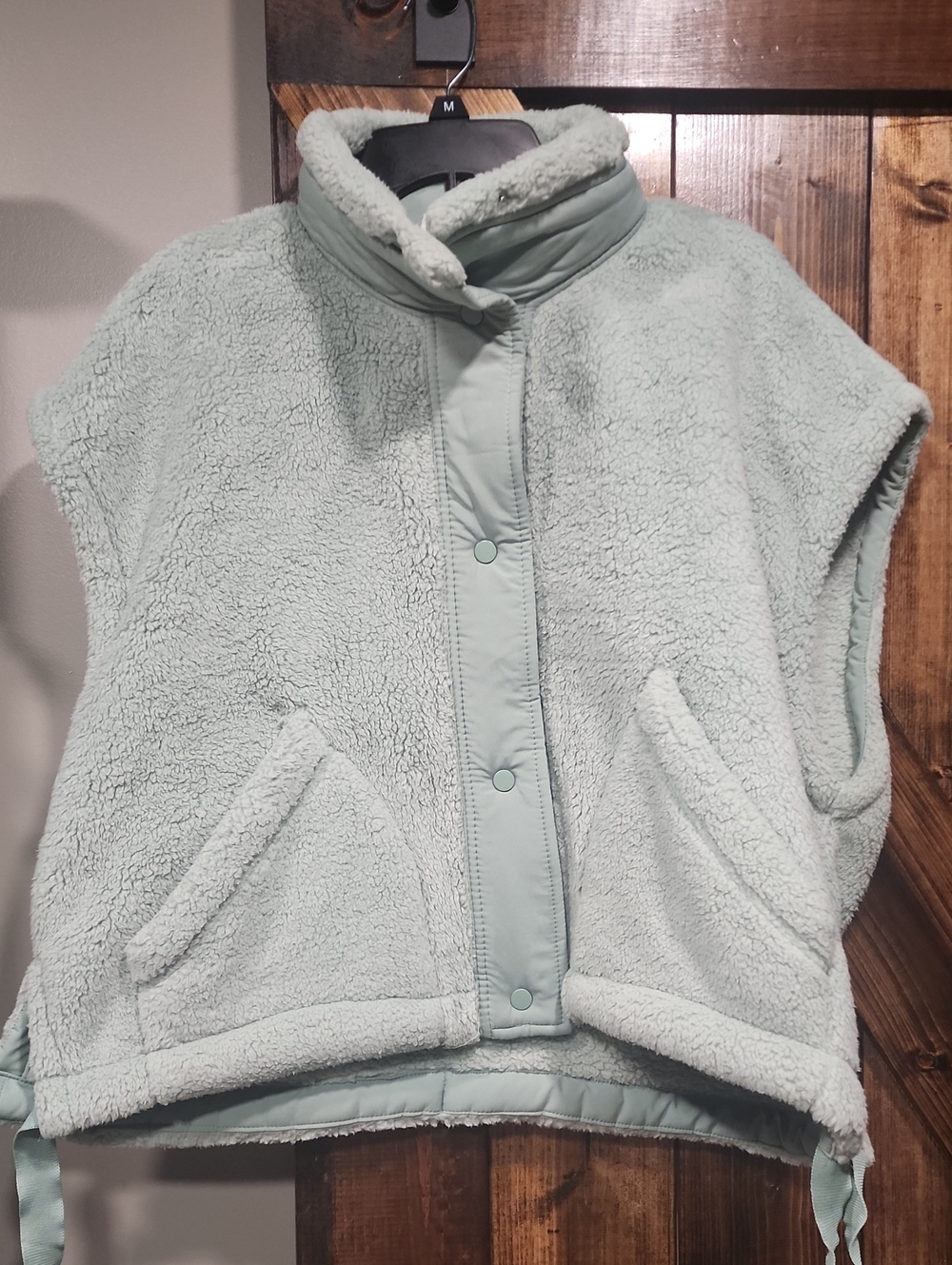 Altar'd State Light Sage Sherpa Snap-Front Vest